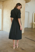 Load image into Gallery viewer, Annie Trench Style Short Sleeve Collared Black Button Midi Dress