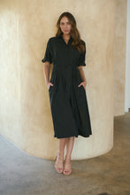 Load image into Gallery viewer, Annie Trench Style Short Sleeve Collared Black Button Midi Dress