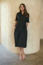 Load image into Gallery viewer, Annie Trench Style Short Sleeve Collared Black Button Midi Dress