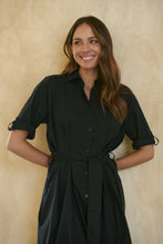 Load image into Gallery viewer, Annie Trench Style Short Sleeve Collared Black Button Midi Dress