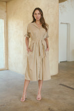 Load image into Gallery viewer, Annie Trench Style Short Sleeve Collared Beige Button Midi Dress