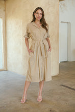 Load image into Gallery viewer, Annie Trench Style Short Sleeve Collared Beige Button Midi Dress