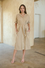 Load image into Gallery viewer, Annie Trench Style Short Sleeve Collared Beige Button Midi Dress