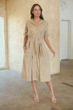 Load image into Gallery viewer, Annie Trench Style Short Sleeve Collared Beige Button Midi Dress