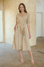 Load image into Gallery viewer, Annie Trench Style Short Sleeve Collared Beige Button Midi Dress