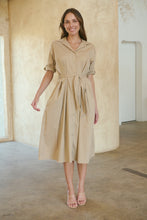 Load image into Gallery viewer, Annie Trench Style Short Sleeve Collared Beige Button Midi Dress