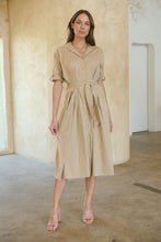 Load image into Gallery viewer, Annie Trench Style Short Sleeve Collared Beige Button Midi Dress