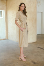 Load image into Gallery viewer, Annie Trench Style Short Sleeve Collared Beige Button Midi Dress