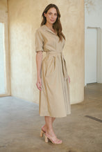 Load image into Gallery viewer, Annie Trench Style Short Sleeve Collared Beige Button Midi Dress