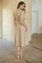 Load image into Gallery viewer, Annie Trench Style Short Sleeve Collared Beige Button Midi Dress