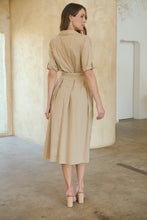 Load image into Gallery viewer, Annie Trench Style Short Sleeve Collared Beige Button Midi Dress