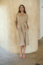 Load image into Gallery viewer, Annie Trench Style Short Sleeve Collared Beige Button Midi Dress