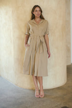 Load image into Gallery viewer, Annie Trench Style Short Sleeve Collared Beige Button Midi Dress