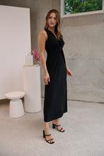 Load image into Gallery viewer, Samara Black Shimmer Crossover Tie Evening Dress