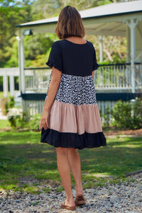 Madeline Black/Pink Leopard Smock Pocket Dress