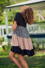 Load image into Gallery viewer, Madeline Black/Pink Leopard Smock Pocket Dress