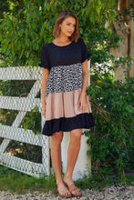 Load image into Gallery viewer, Madeline Black/Pink Leopard Smock Pocket Dress