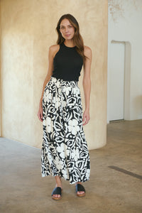 Evie White/Black Floral Print Drawstring Pants