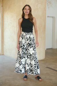 Evie White/Black Floral Print Drawstring Pants