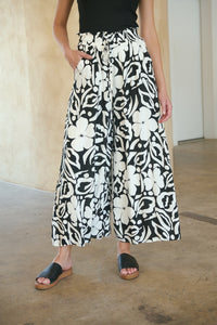 Evie White/Black Floral Print Drawstring Pants