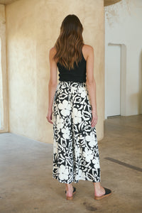 Evie White/Black Floral Print Drawstring Pants