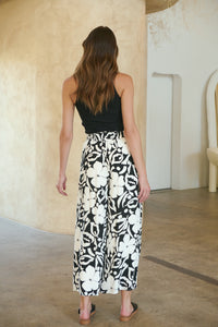 Evie White/Black Floral Print Drawstring Pants