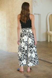 Evie White/Black Floral Print Drawstring Pants