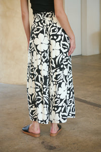 Evie White/Black Floral Print Drawstring Pants