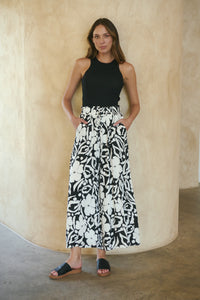 Evie White/Black Floral Print Drawstring Pants