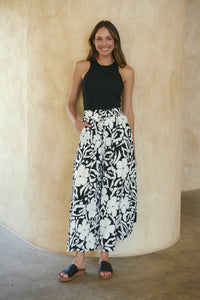 Evie White/Black Floral Print Drawstring Pants