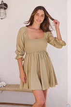 Load image into Gallery viewer, Rylee Olive Long Sleeve Shirred Dress