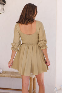 Rylee Olive Long Sleeve Shirred Dress