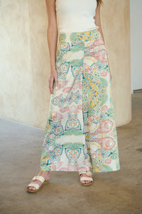 Aelia Cream/Multi Paisley Print Satin Pant