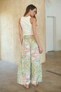 Aelia Cream/Multi Paisley Print Satin Pant