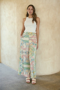 Aelia Cream/Multi Paisley Print Satin Pant