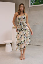 Load image into Gallery viewer, Scarlette Black/Green/Peach Chiffon One Shoulder Evening Dress
