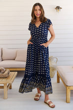 Load image into Gallery viewer, Augustina Navy/White/Mustard Floral Button Front Maxi Dress
