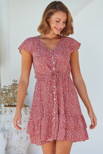 Load image into Gallery viewer, Amerella Button Red Floral Print Summer Dress