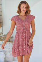 Load image into Gallery viewer, Amerella Button Red Floral Print Summer Dress