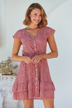 Load image into Gallery viewer, Amerella Button Red Floral Print Summer Dress