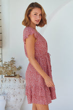 Load image into Gallery viewer, Amerella Button Red Floral Print Summer Dress