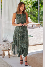 Load image into Gallery viewer, Addison Green Animal Print Tie Waist Midi Dress