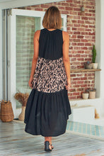 Load image into Gallery viewer, Silhouette High Neck Tiered Black/Beige Animal Print Dress