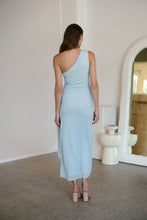 Load image into Gallery viewer, Amina One Shoulder Sky Blue Crepe Evening Dress