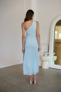 Amina One Shoulder Sky Blue Crepe Evening Dress