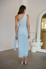 Load image into Gallery viewer, Amina One Shoulder Sky Blue Crepe Evening Dress