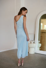 Load image into Gallery viewer, Amina One Shoulder Sky Blue Crepe Evening Dress