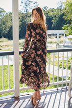 Load image into Gallery viewer, Kinsley Floral Print Black/Pink Long Sleeve Evening Dress