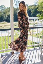 Load image into Gallery viewer, Kinsley Floral Print Black/Pink Long Sleeve Evening Dress