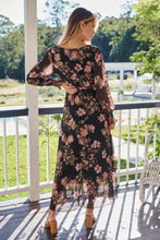 Load image into Gallery viewer, Kinsley Floral Print Black/Pink Long Sleeve Evening Dress